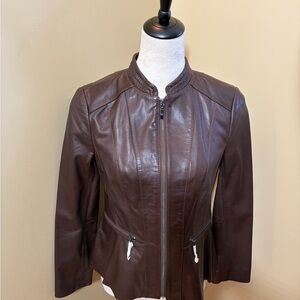 NWT Talbots Dark Brown Leather Jacket, Size 4P